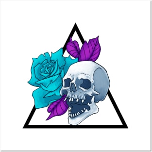 Skull Blue Rose Tattoo Style Posters and Art